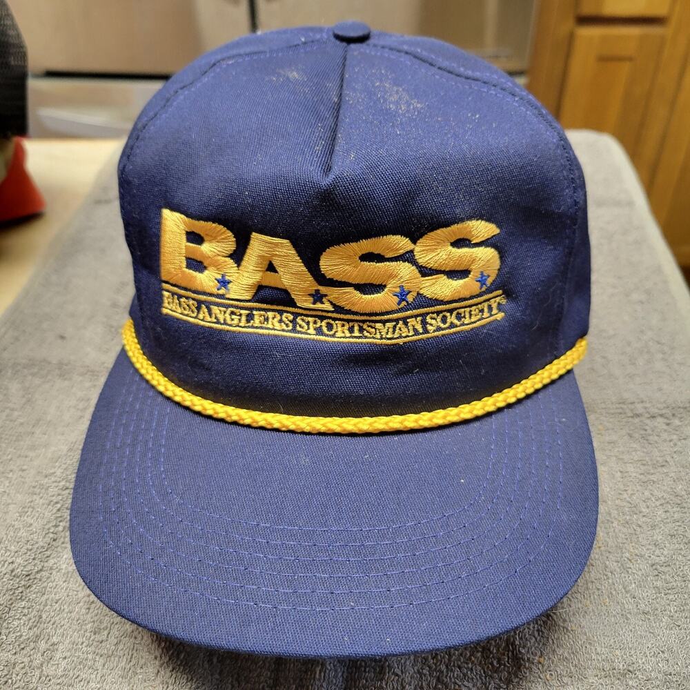 B.A.S.S. Bass Anglers Sportsman Society blue embroidered vintage trucker hat